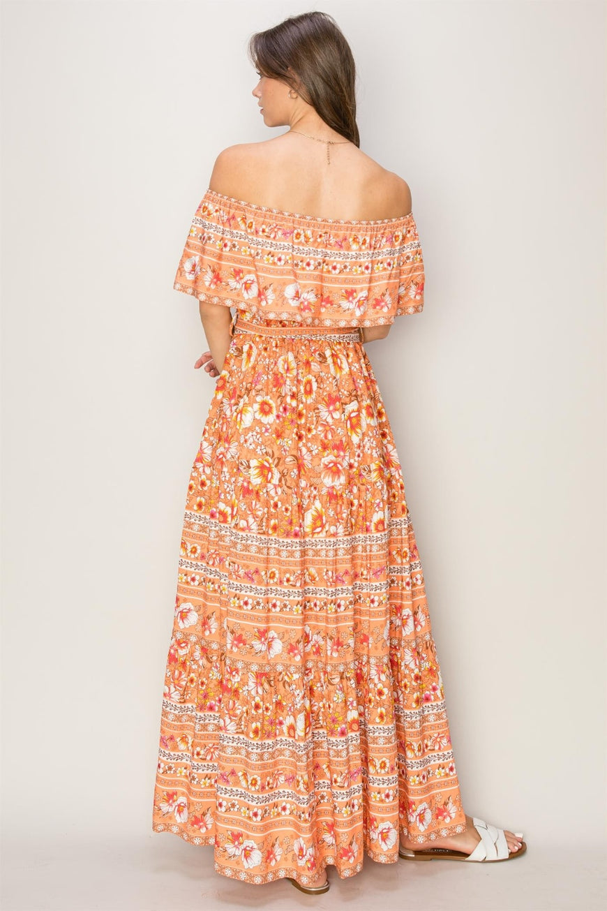 HYFVE Floral Off-Shoulder Tie Front Maxi Dress - TopFashionHQ
