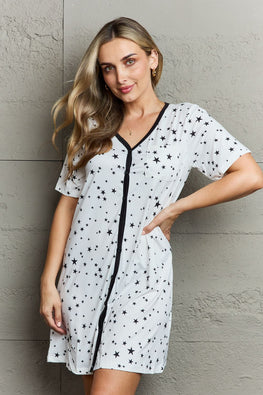 MOON NITE Quilted Quivers Button Down Sleepwear Dress - TopFashionHQ