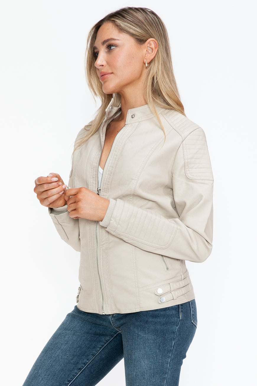 Snobbish Faux Leather Biker Jacket with Side Zip Pockets - TopFashionHQ