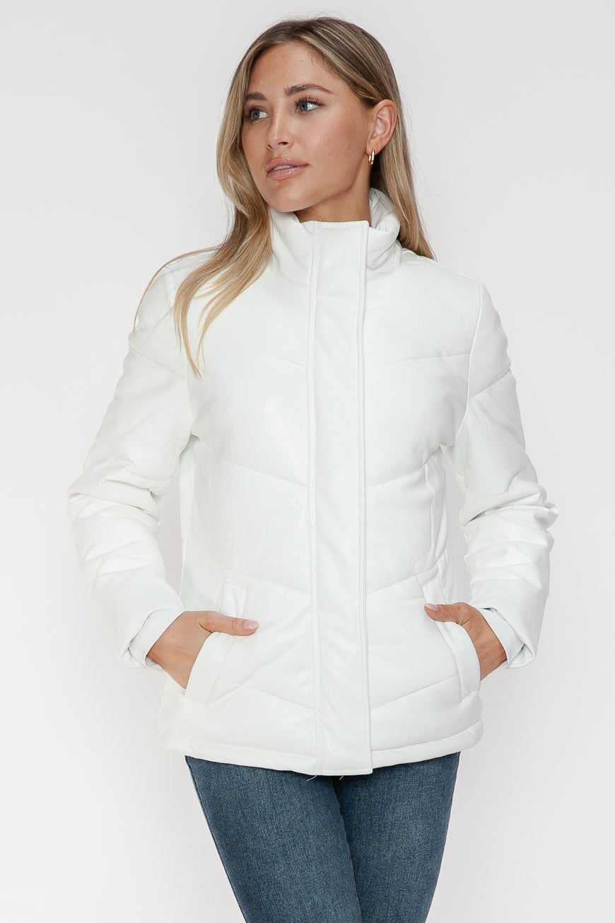 Snobbish Pocketed Zip Up Turtleneck Puffer Jacket - TopFashionHQ