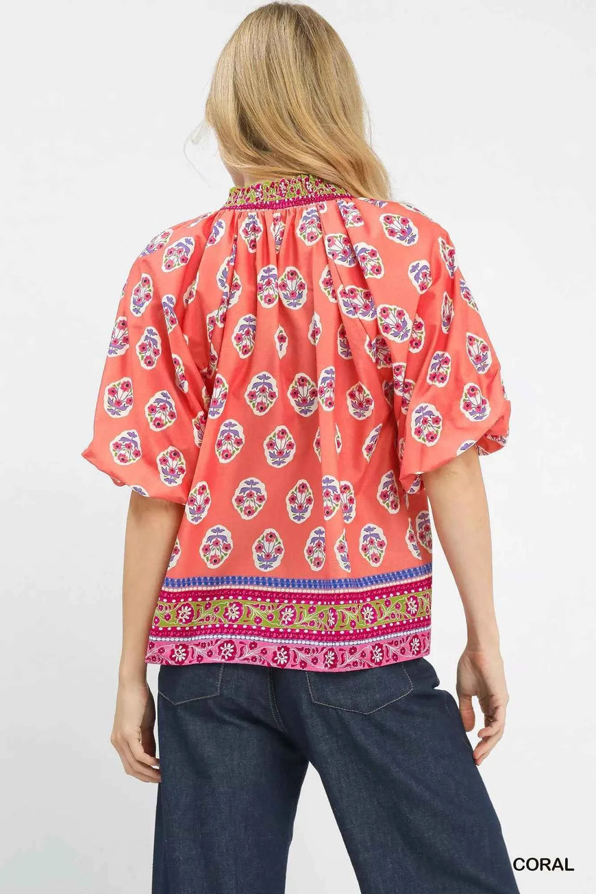 Umgee Boho Border Print Peasant Top
