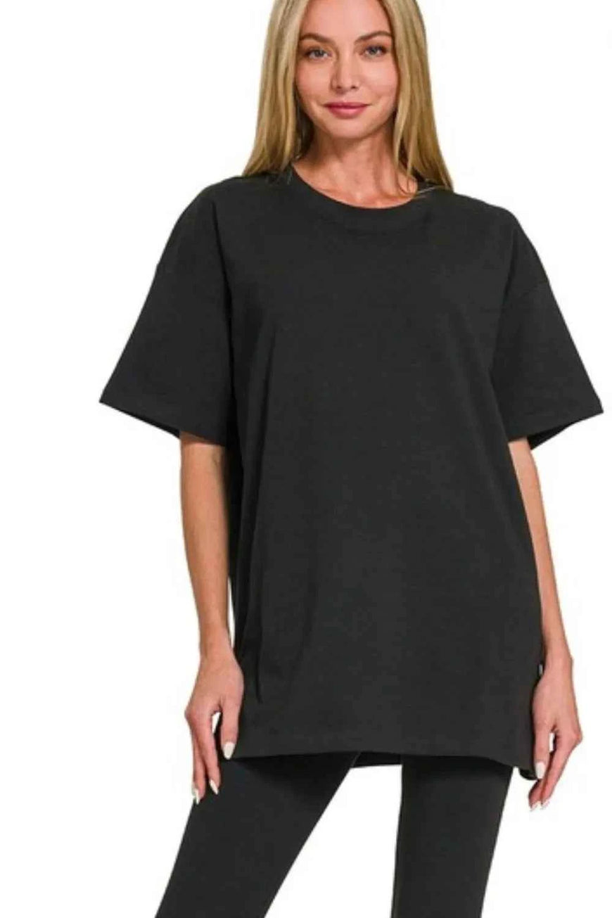 Zenana Cotton Round Neck Top & Legging Set