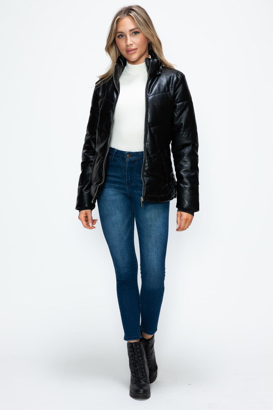 How Dare U Pocketed Zip Up Puffer Jacket with Removable Hood - TopFashionHQ
