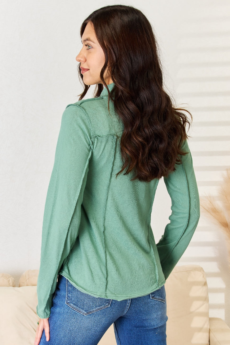 POL Exposed Seam Long Sleeve Knit Top - TopFashionHQ