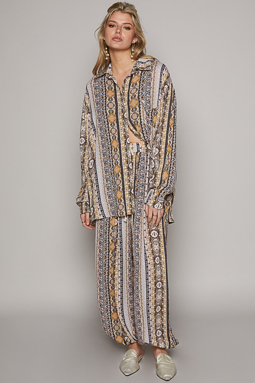 POL Long Sleeve Button Down Printed Shirt - TopFashionHQ