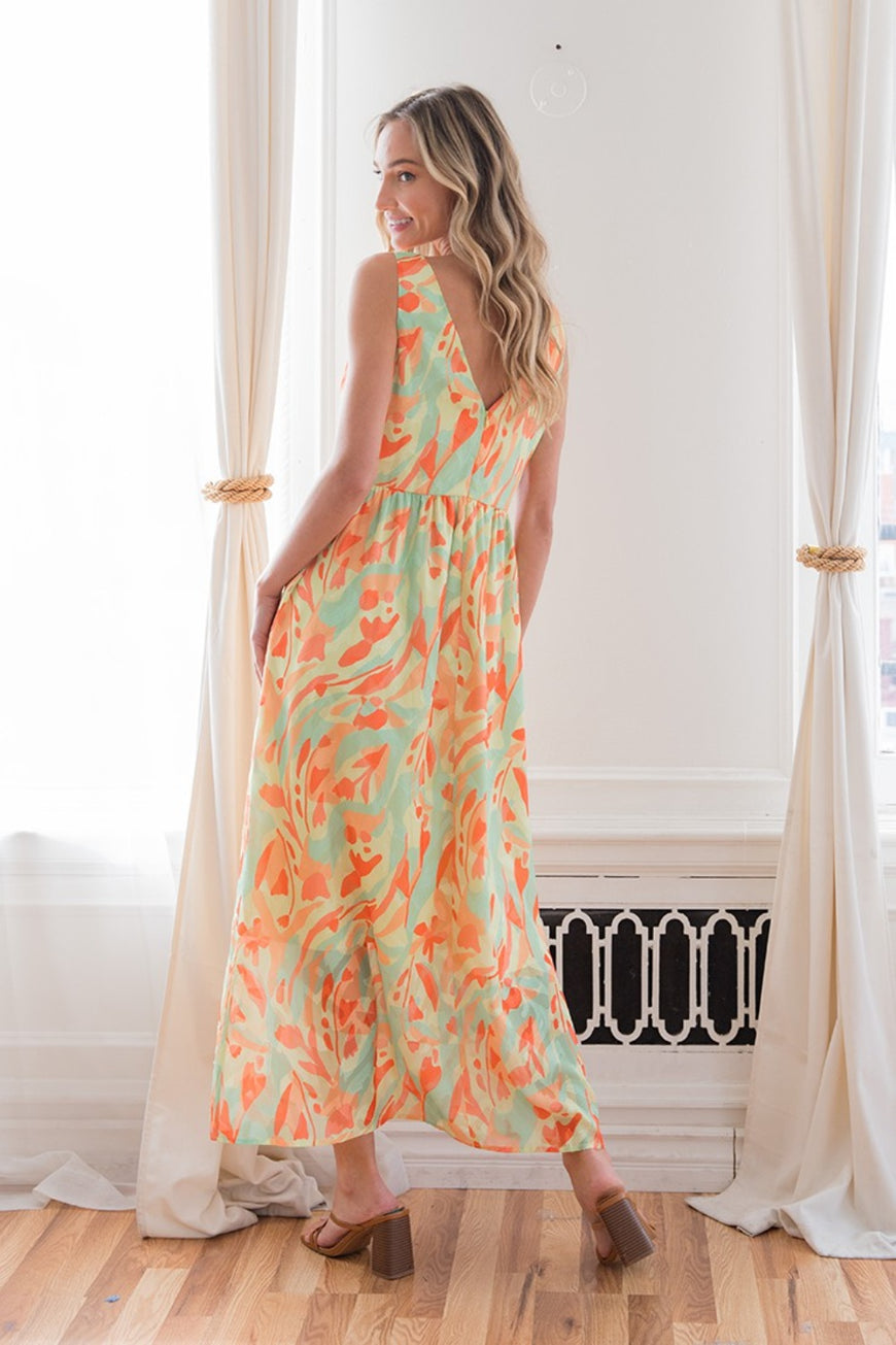 Sew In Love Printed V-Neck Sleeveless Dress - TopFashionHQ