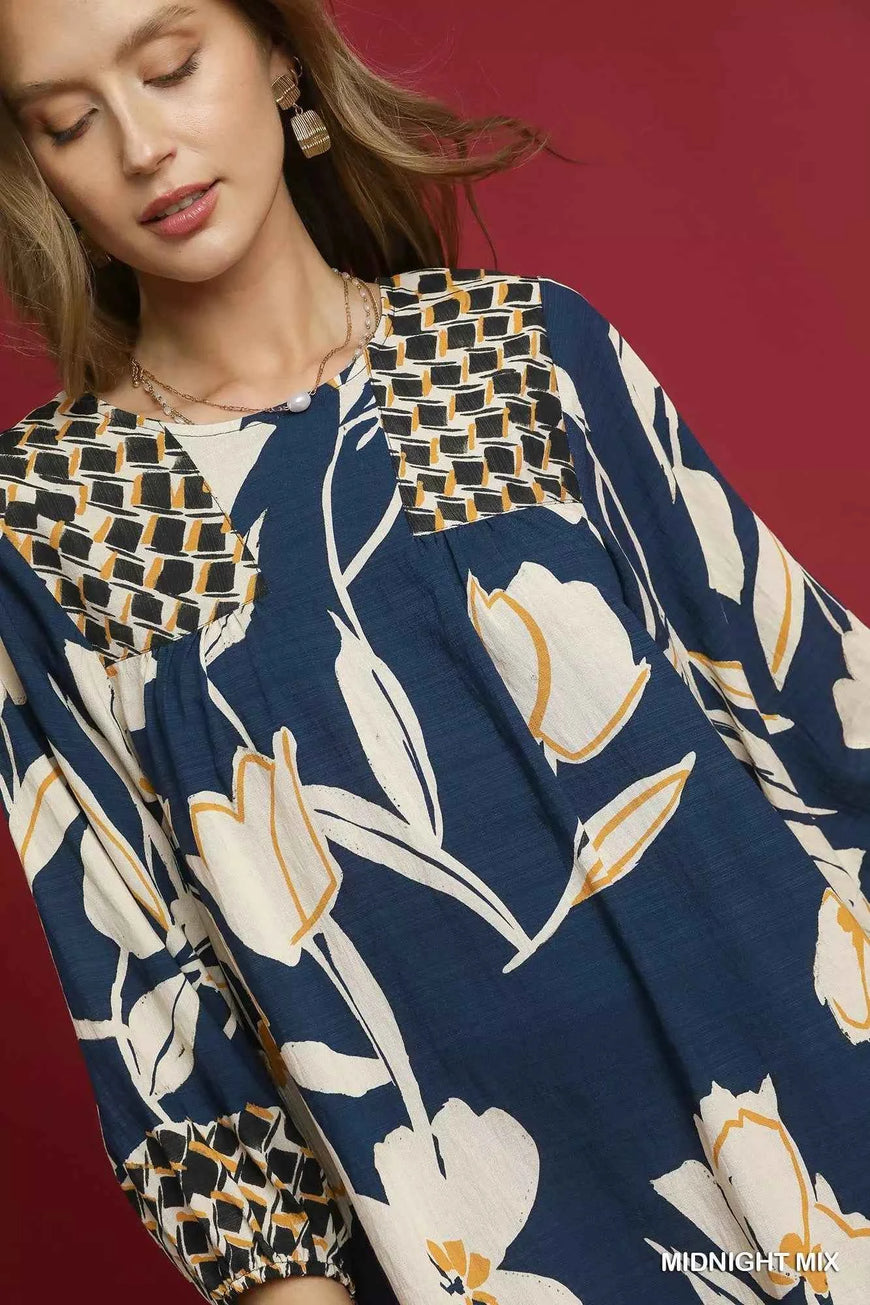 Umgee Floral High-Low Babydoll Dress