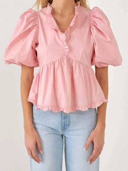 Puff Sleeve Peplum Blouse