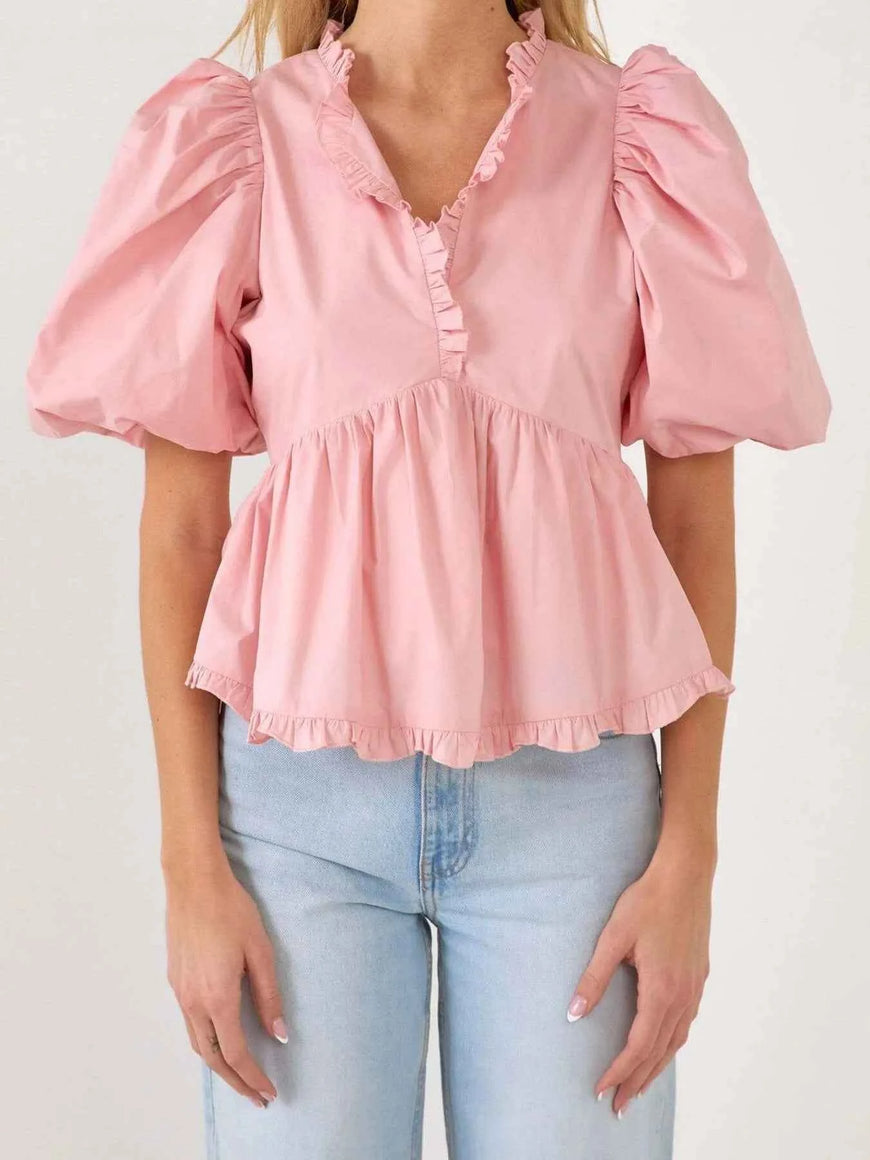 Puff Sleeve Peplum Blouse