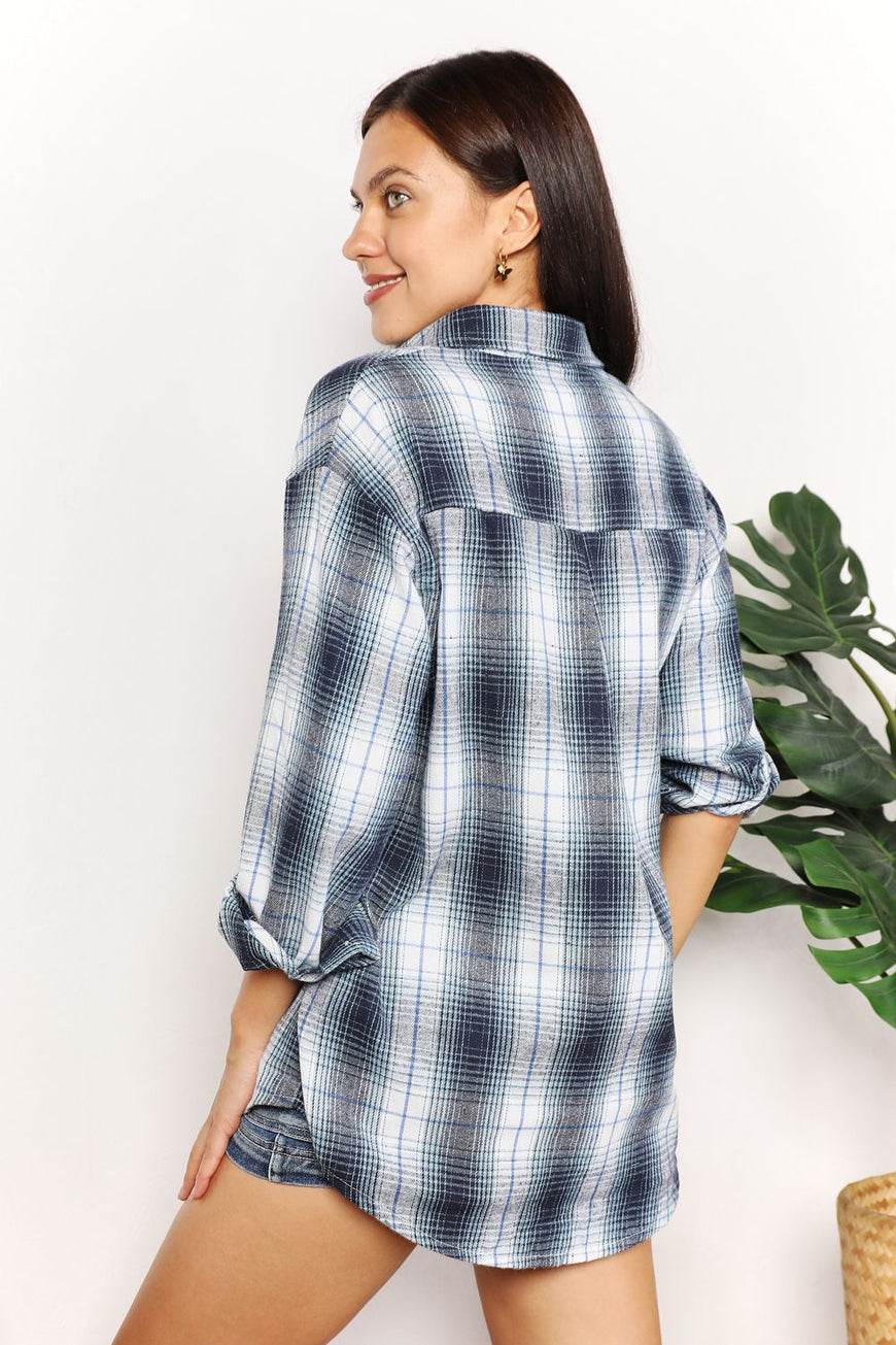 Double Take Plaid Dropped Shoulder Shirt - TopFashionHQ