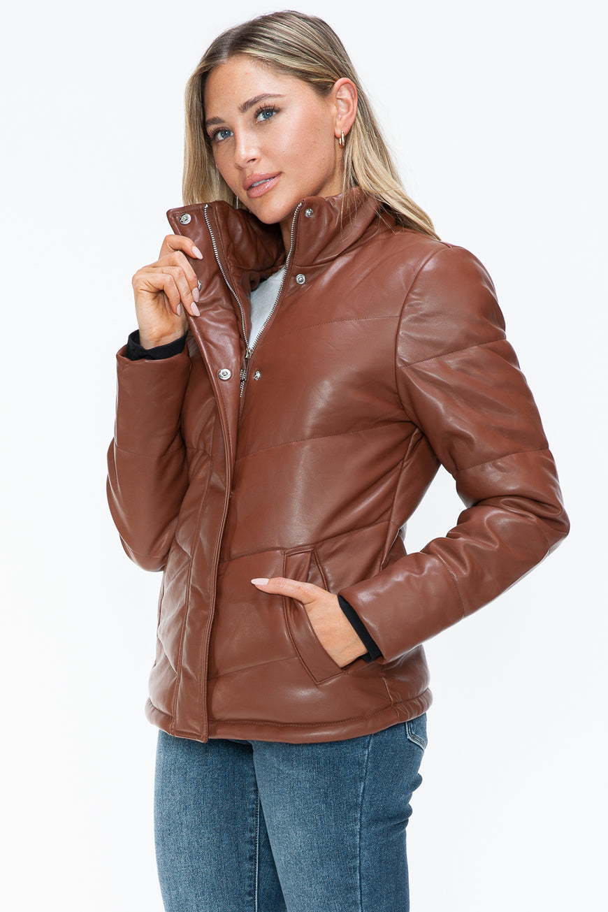 Snobbish Pocketed Zip Up Turtleneck Puffer Jacket - TopFashionHQ