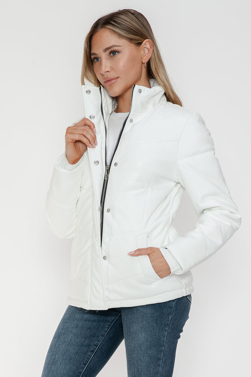 Snobbish Pocketed Zip Up Turtleneck Puffer Jacket - TopFashionHQ