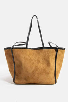 Fame Suede Tote Faux Leather Trim Shoulder Strap