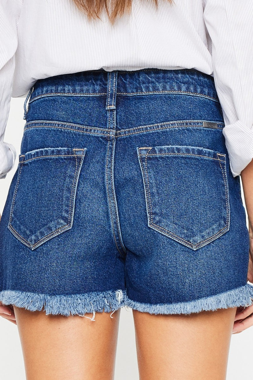 Kancan High Rise Frayed Hem Denim Shorts - TopFashionHQ