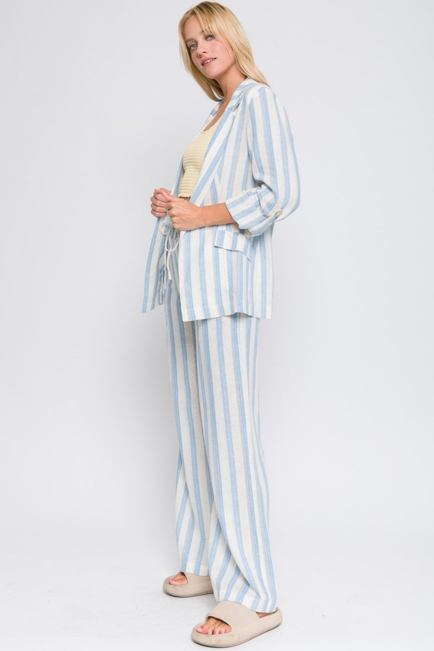 Love Tree Linen Woven Striped Blazer - TopFashionHQ