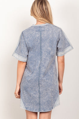 VERY J Short Sleeve V-Neck Tee Dress - TopFashionHQ