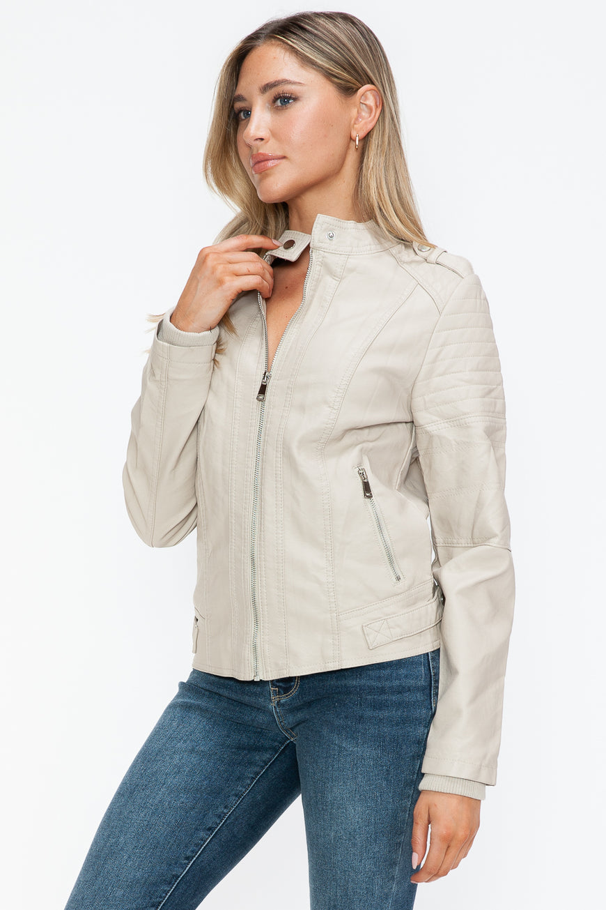 Snobbish PU Leather Biker Jacket with Side Zip Pockets - TopFashionHQ