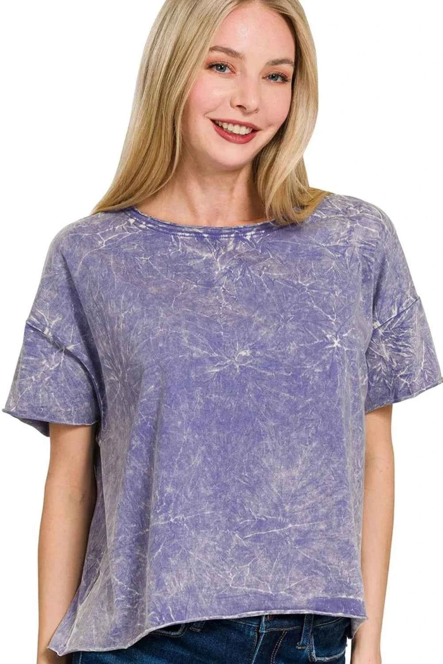 Zenana Washed Crew Neck Short Sleeve Crop Box Tee