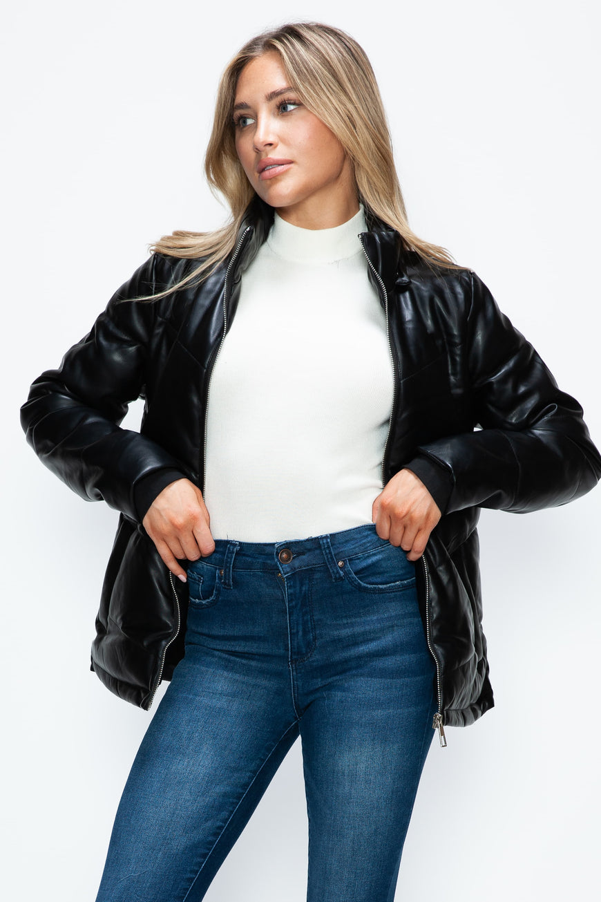 How Dare U Pocketed Zip Up Puffer Jacket with Removable Hood - TopFashionHQ