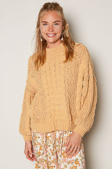 POL Mock Neck Cable Knit Sweater