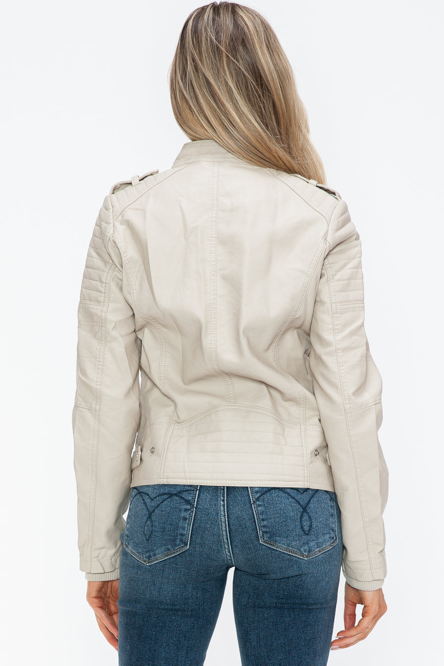 Snobbish PU Leather Biker Jacket with Side Zip Pockets - TopFashionHQ