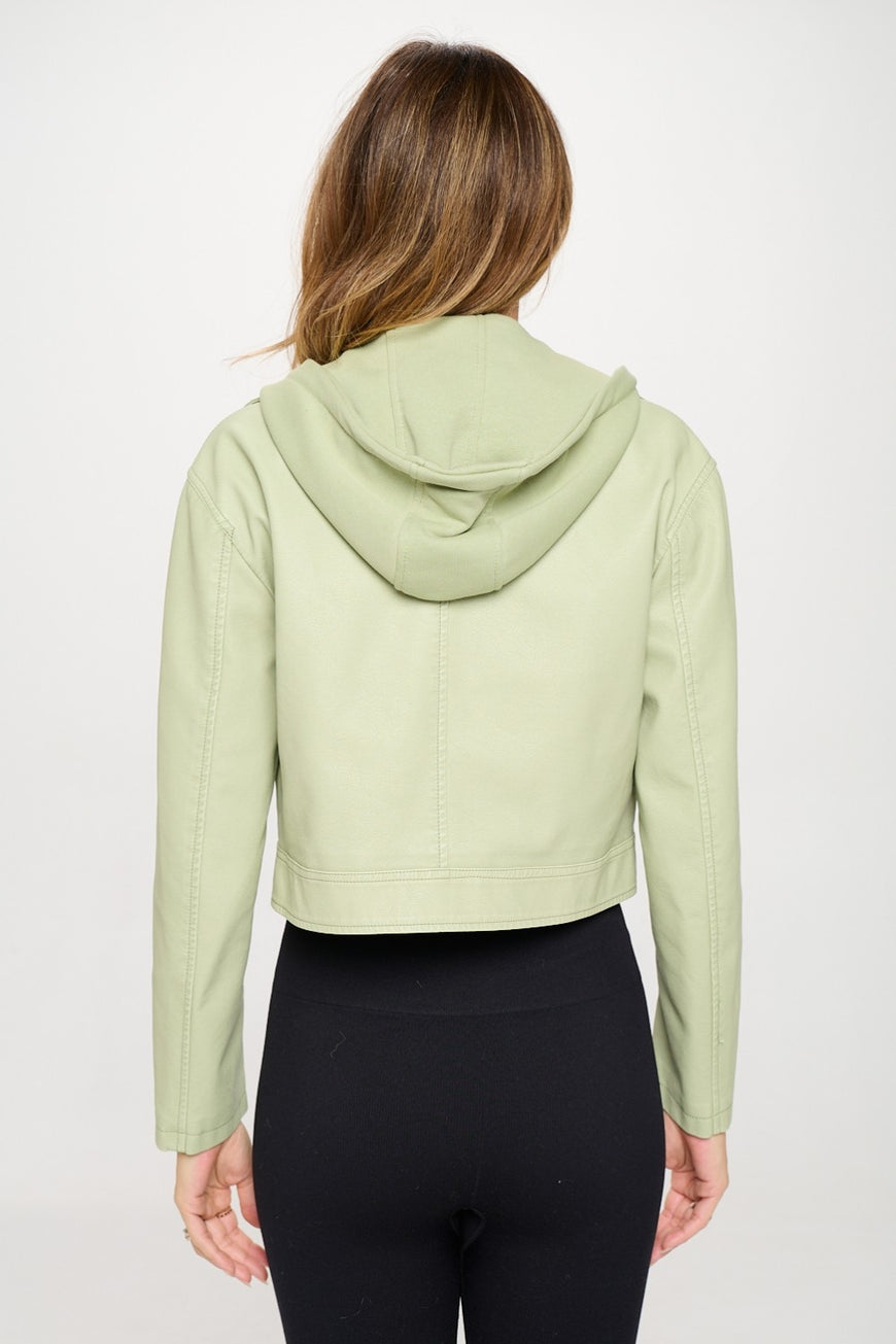 Coalition LA Snap Down Cropped Hooded Jacket - TopFashionHQ