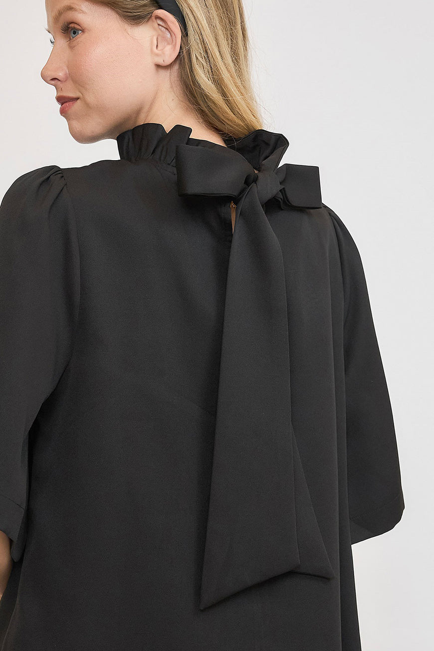 Umgee Bow Tie Back Mock Neck Half Sleeve Blouse - TopFashionHQ
