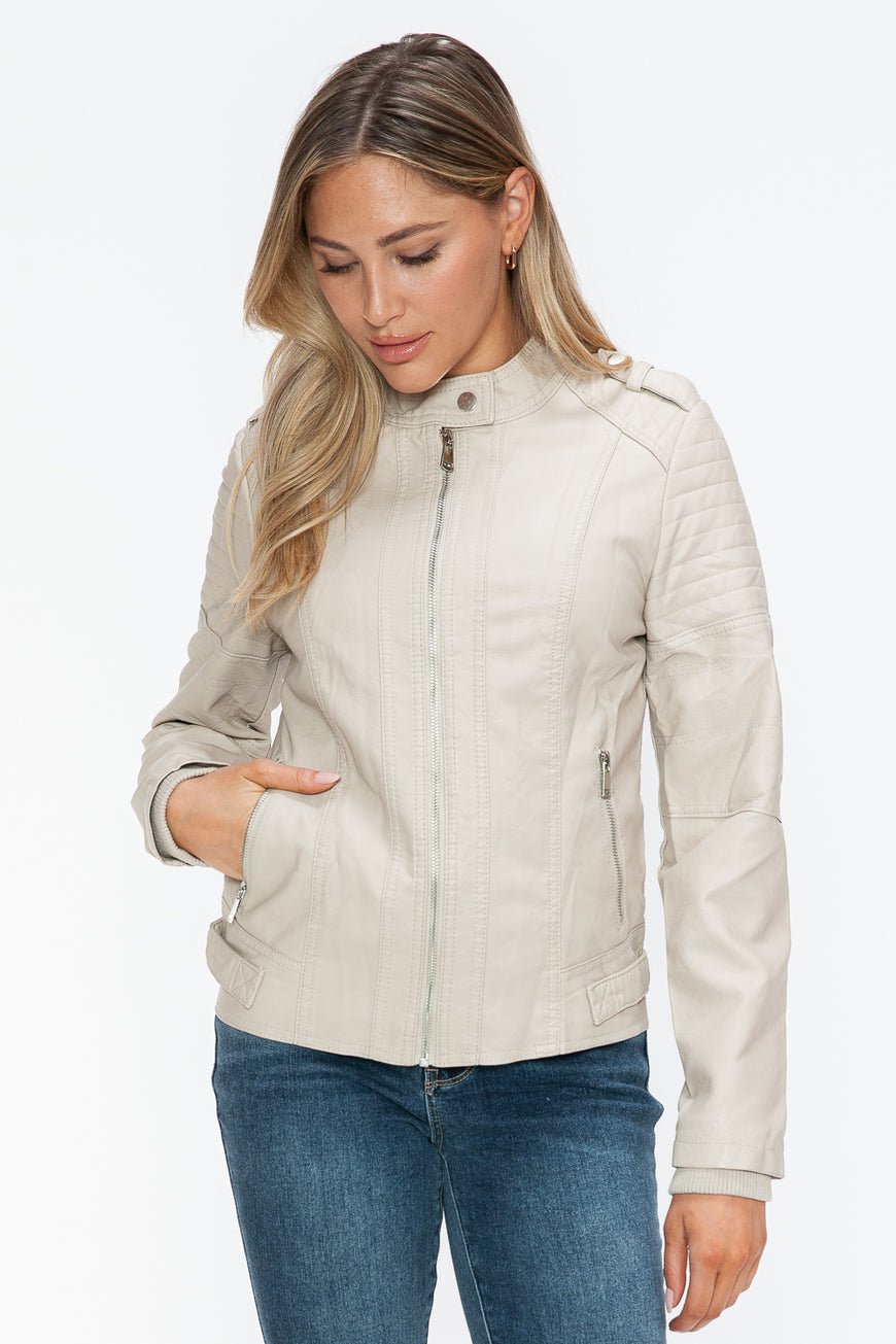 Snobbish PU Leather Biker Jacket with Side Zip Pockets - TopFashionHQ