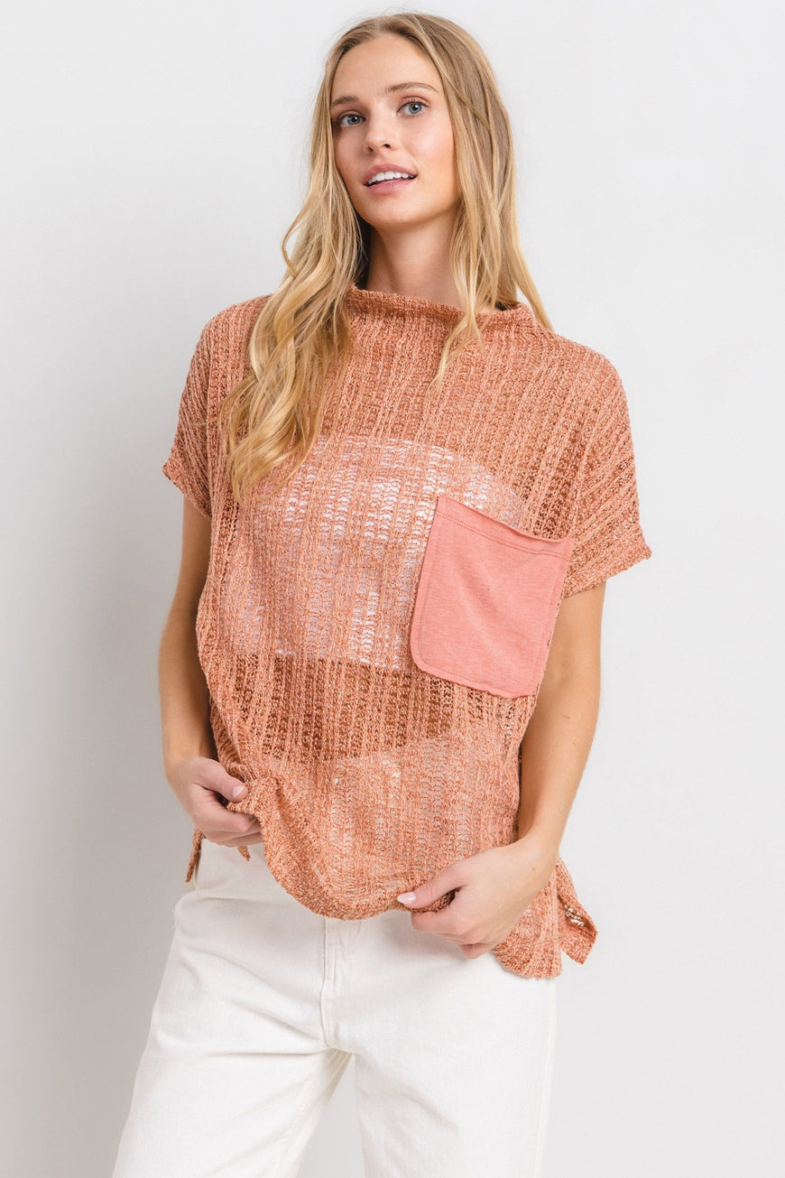 Ces Femme See Through Crochet Mock Neck Cover Up - TopFashionHQ