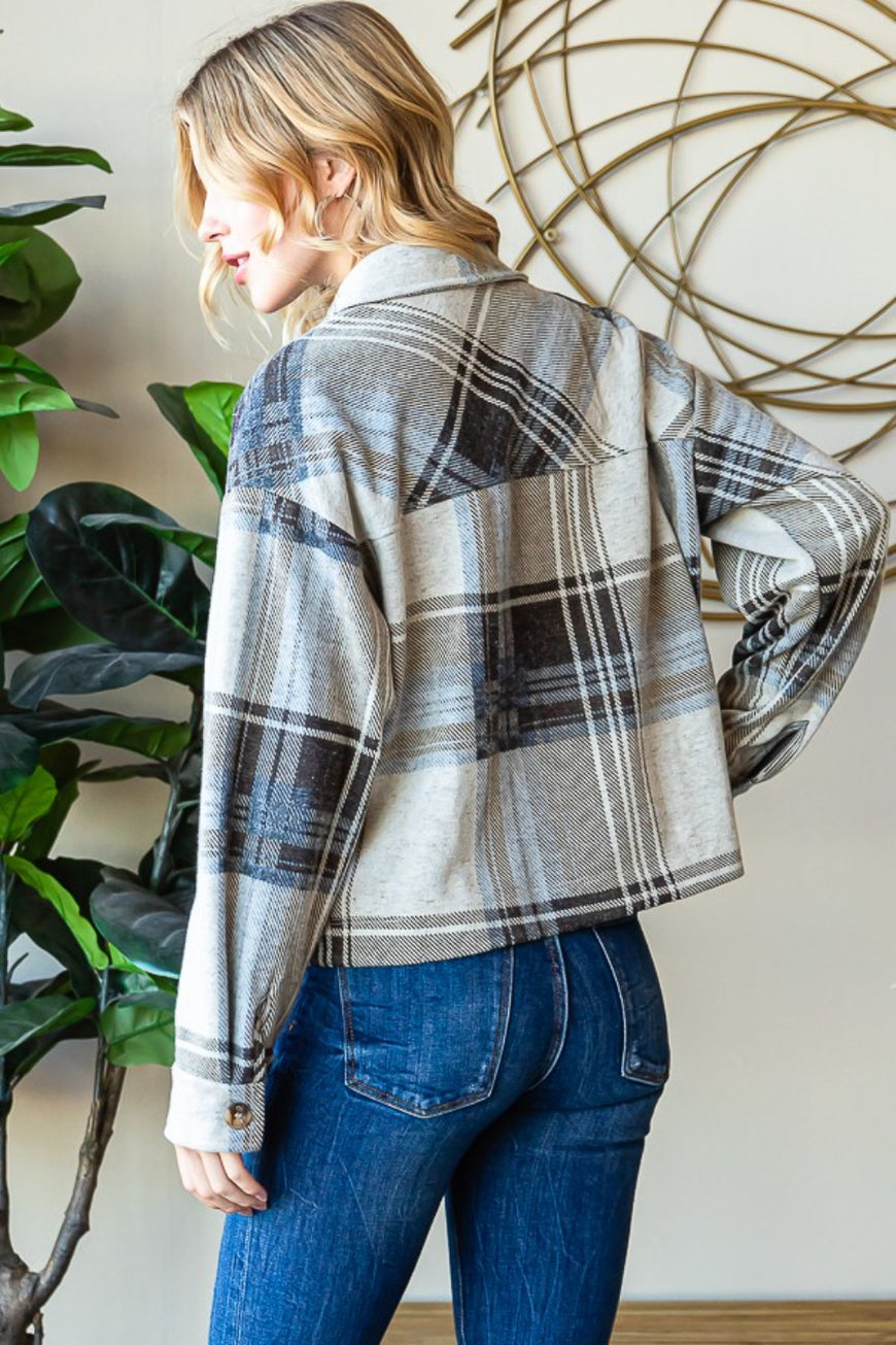 Reborn J Plaid Button Up Long Sleeve Shacket - TopFashionHQ