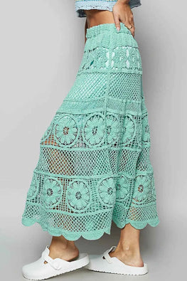POL Lace Tiered Midi Skirt