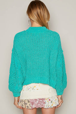 POL Mock Neck Cable Knit Sweater