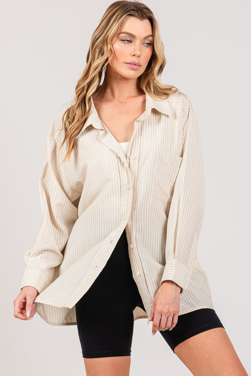 SAGE + FIG Striped Button Up Long Sleeve Shirt - TopFashionHQ