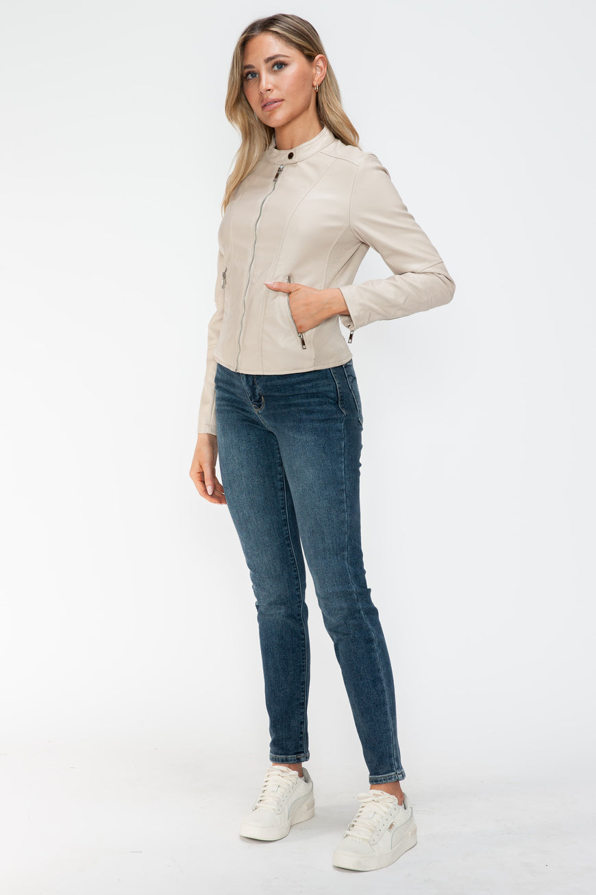 Snobbish PU Leather Zip Up Jacket with Pockets - TopFashionHQ