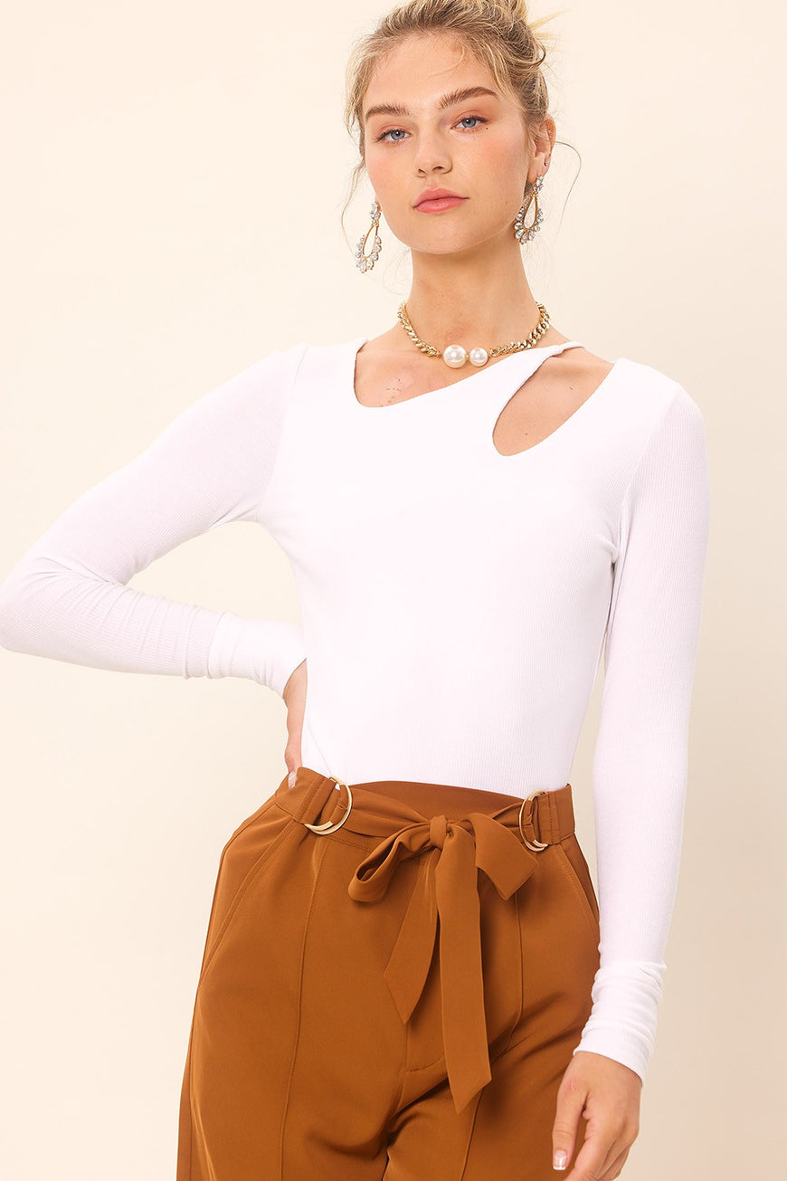 Idem Ditto Front Cut Out Long Sleeve Knit Top - TopFashionHQ