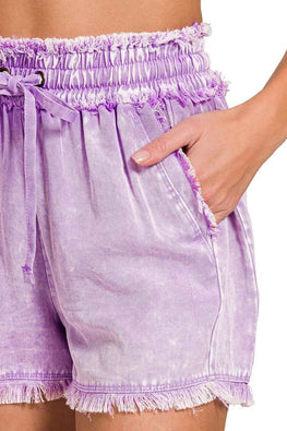Zenana Mineral Frayed Hem Washed Shorts