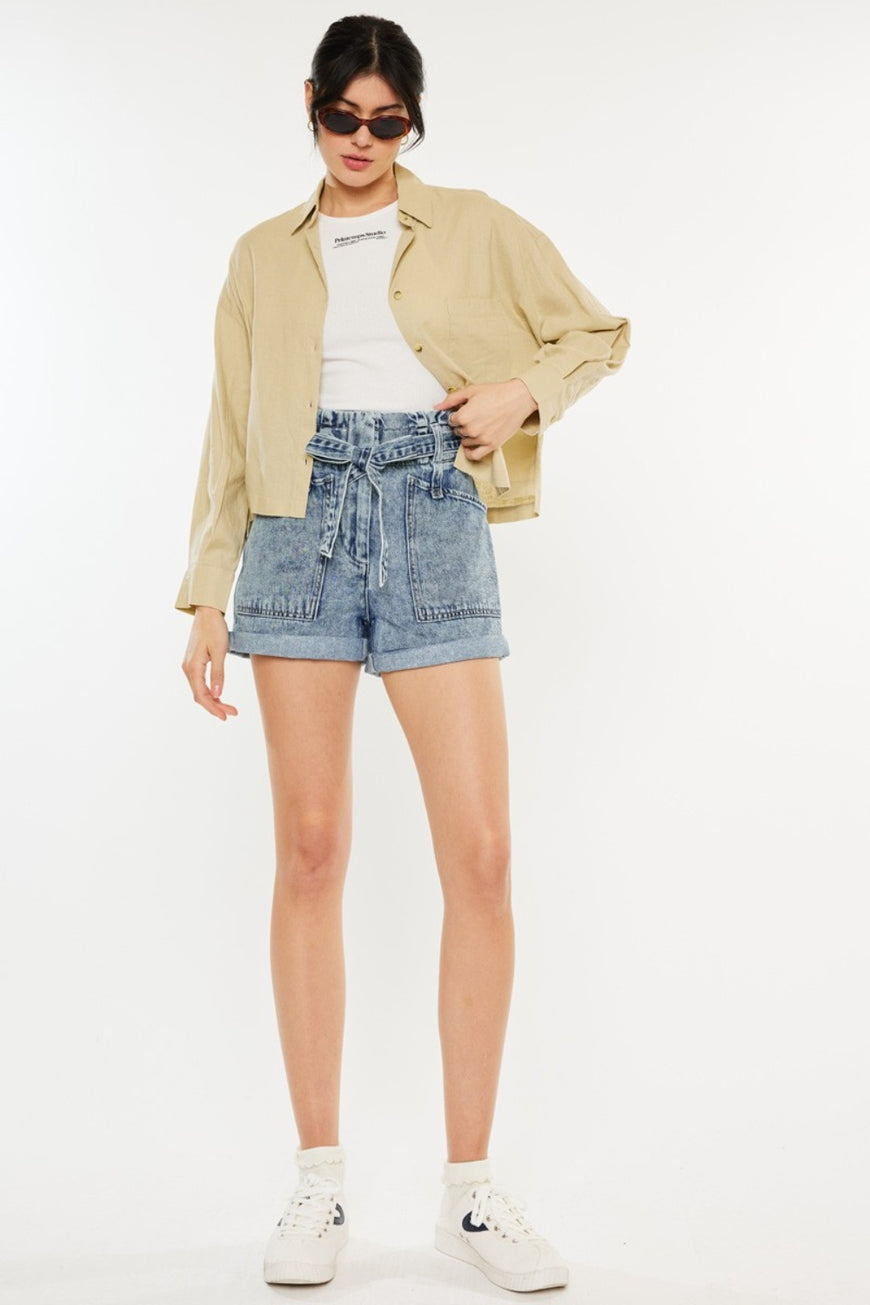 Kancan Ultra High Rise Paperbag Denim Shorts - TopFashionHQ