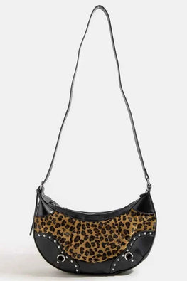 Fame Leopard Print Half Moon Shoulder Bag