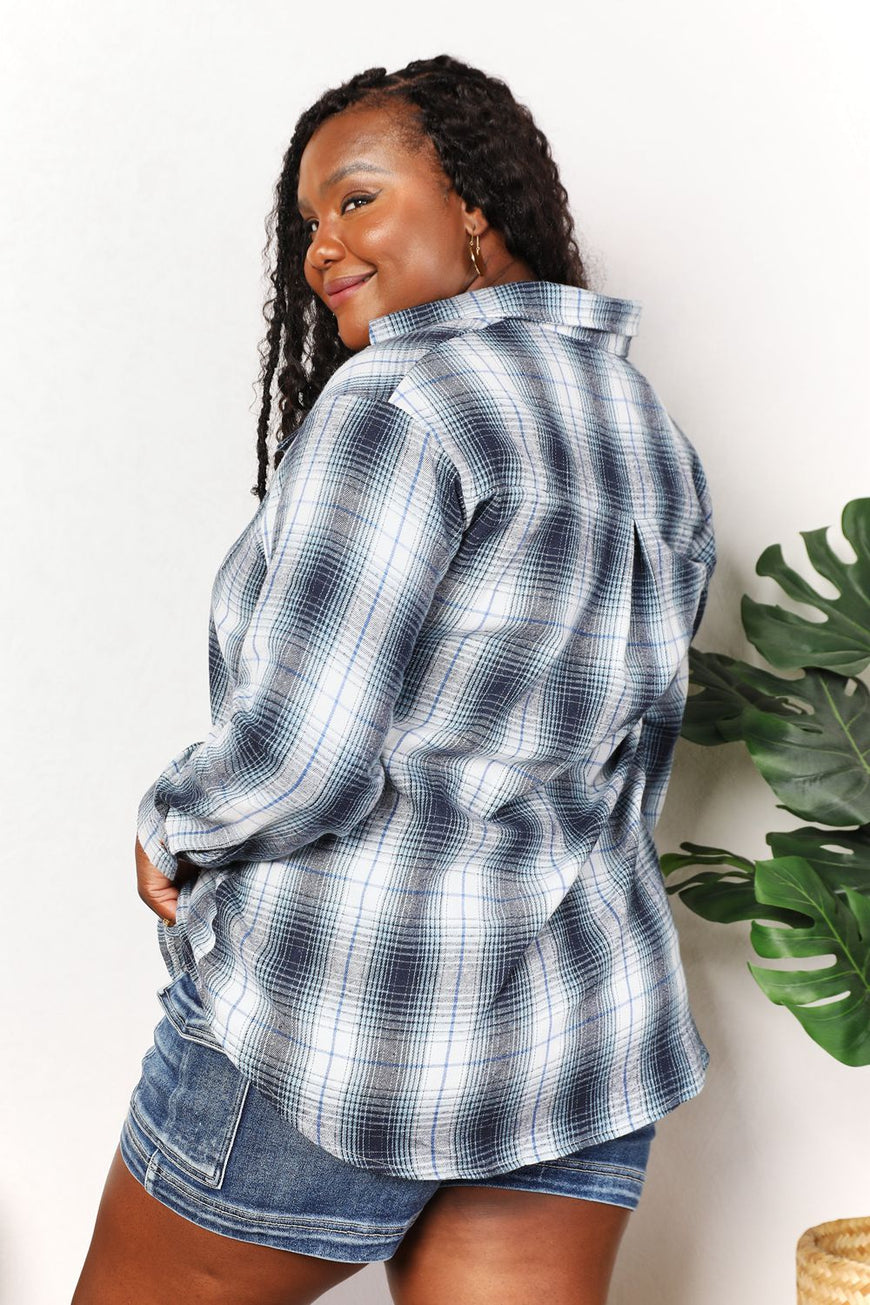 Double Take Plaid Dropped Shoulder Shirt - TopFashionHQ