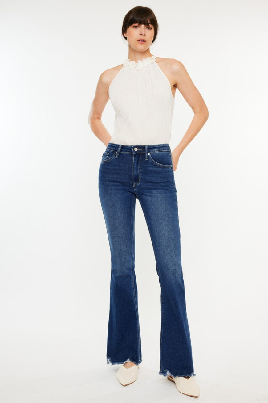 Kancan Cat's Whiskers Raw Hem Flare Jeans - TopFashionHQ