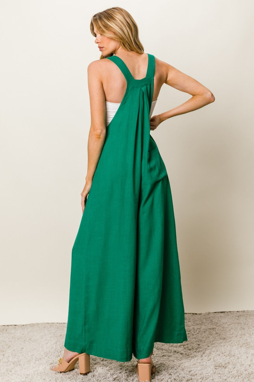 BiBi Texture Sleeveless Wide Leg Jumpsuit - TopFashionHQ