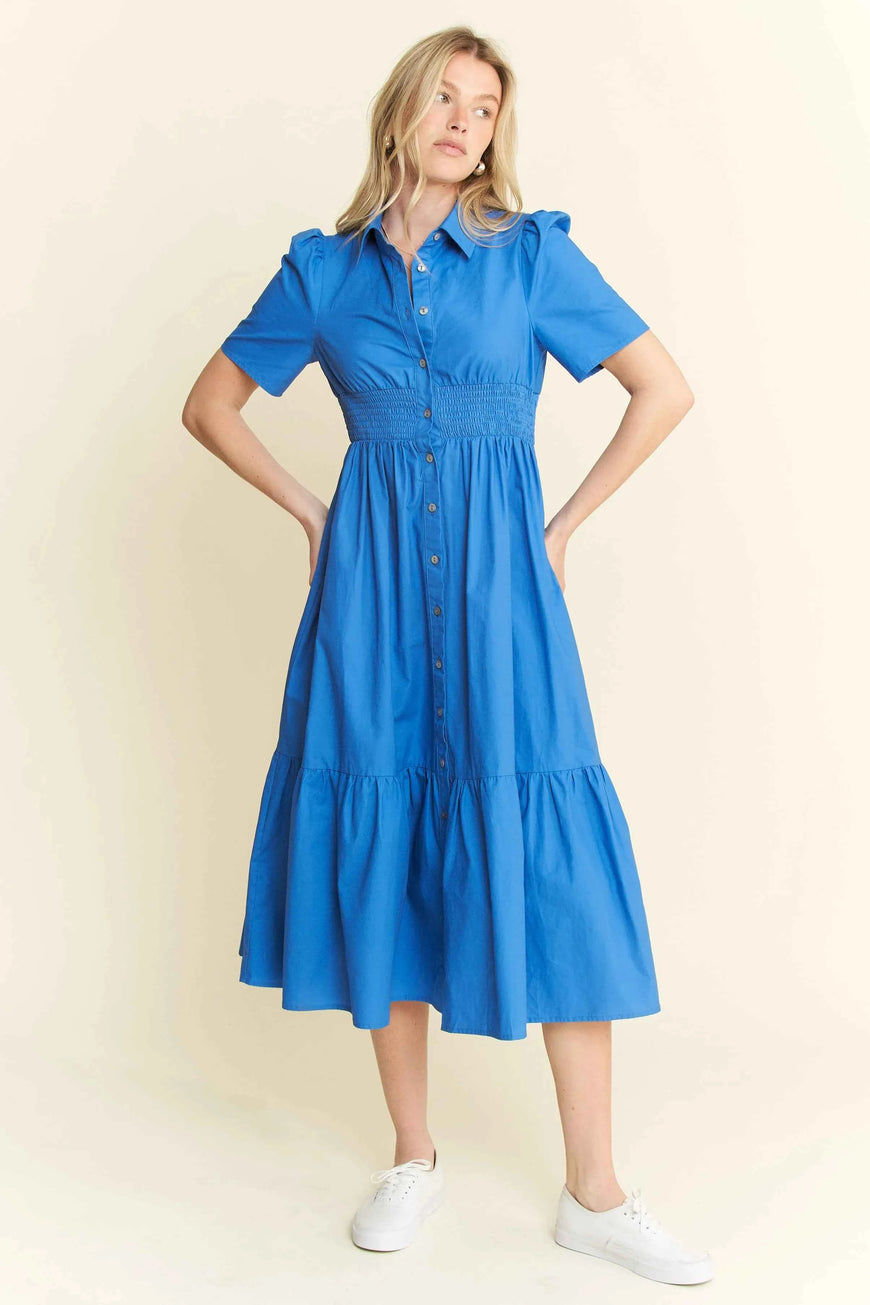 Jade By Jane Short Sleeve Button Down Midi Dress