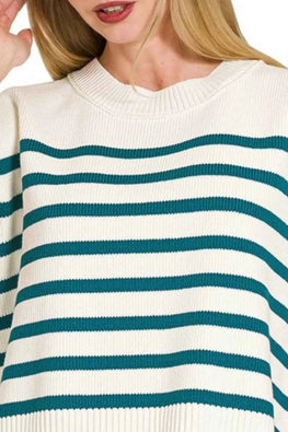 Zenana Oversized Crew Neck Stripe Sweater Vest