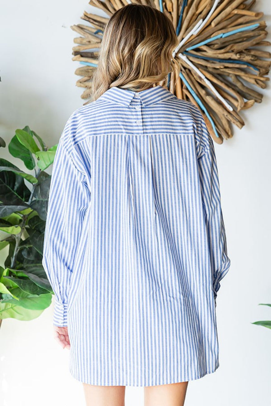 First Love Striped Button Down High-Low Hem Shirt - TopFashionHQ