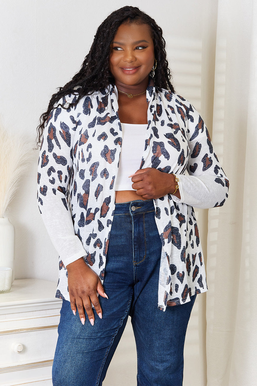 Double Take Leopard Long Sleeve Cardigan - TopFashionHQ