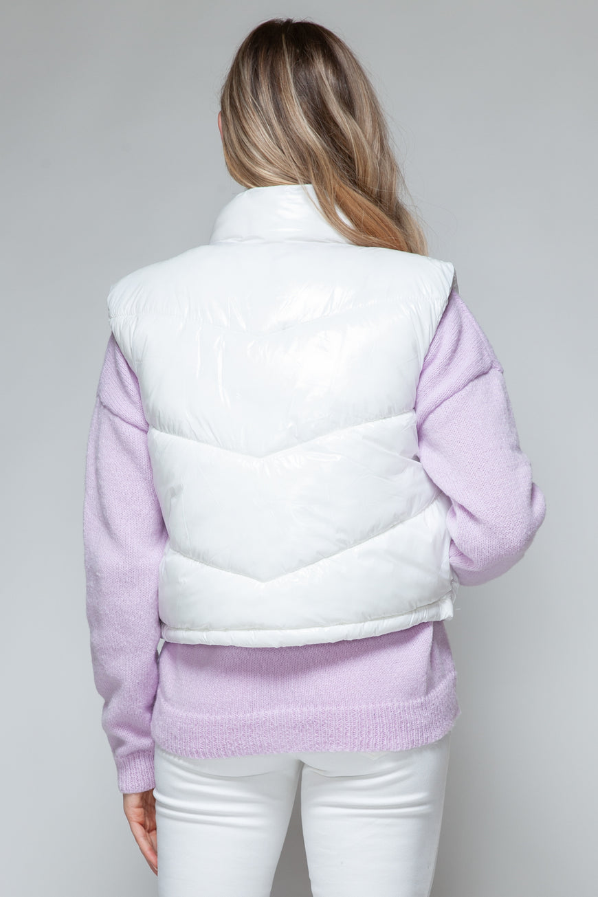 Snobbish Zip Up Turtleneck Shiny Quilted Vest - TopFashionHQ
