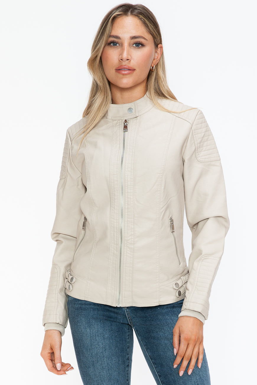 Snobbish Faux Leather Biker Jacket with Side Zip Pockets - TopFashionHQ