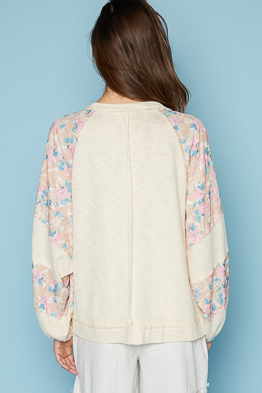POL Round Neck Balloon Floral Long Sleeve Top - TopFashionHQ