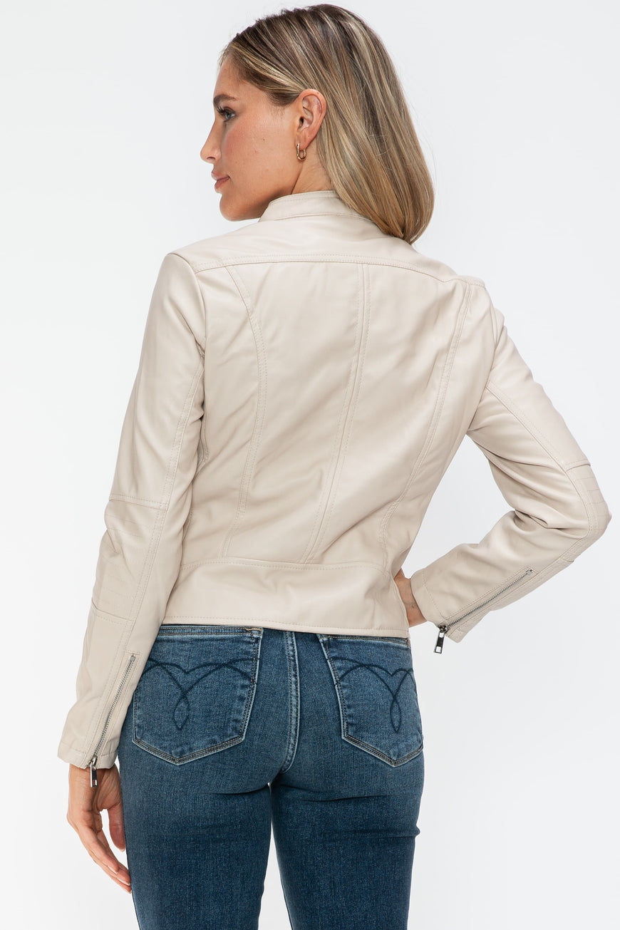 Snobbish PU Leather Zip Up Jacket with Pockets - TopFashionHQ