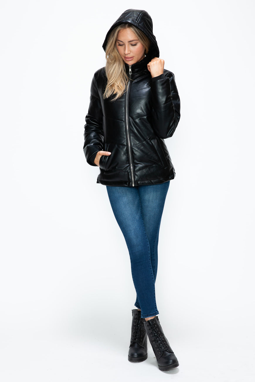 How Dare U Pocketed Zip Up Puffer Jacket with Removable Hood - TopFashionHQ